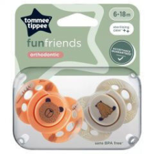 Tommee Tippee Fun Friends játszócumi 6-18 hó 2 db - barack/szürke cumi