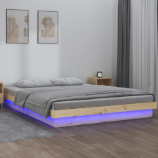 Tömör fa ágykeret LED-ekkel 160 x 200 cm ágy és ágykellék