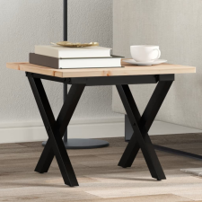 tömör fenyőfa és öntöttvas dohányzóasztal X-vázzal 50x50x35 cm bútor