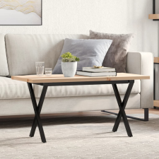  tömör fenyőfa és öntöttvas X-vázú dohányzóasztal 90x40x45,5 cm bútor