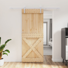tömör fenyőfa tolóajtó fémszerelék szettel 85x210 cm építőanyag