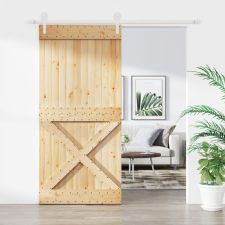 tömör fenyőfa tolóajtó fémszerelék szettel 95 x 210 cm építőanyag