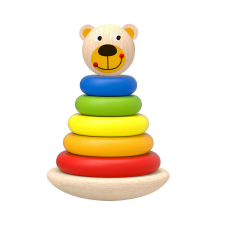 Tooky Toy Montesszori toronyépítő fa játék - Maci - Színes karikákkal készségfejlesztő