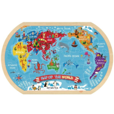 Tooky Toy : Világtérkép puzzle állatokkal, fa - 36 darabos puzzle, kirakós