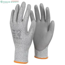 TOP GREY PU mártott kevertszálas vágásbiztos védőkesztyű, gumírozott mandzsetta védőkesztyű