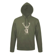 TOP Kapucnis pulóver (szarvas mintával) 50% pamut 50% poliészter, military green, XL
