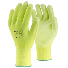 TOP Kesztyű poliészter PU mártással TOP FLUO-Y PLUS, fluo srága, 11 védőkesztyű