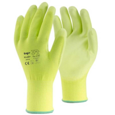 TOP Kesztyű poliészter PU mártással TOP FLUO-Y PLUS, fluo srága, 6 védőkesztyű