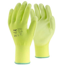 TOP Kesztyű poliészter PU mártással TOP FLUO-Y PLUS, fluo srága, 7