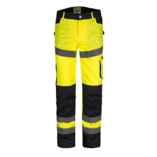 TOP Munkanadrág derekas jólláthatósági, 65% poliészter, 35% pamut, fényvisszaverő csíkok,multifunkciós zsebek,fluosárga, 6XL