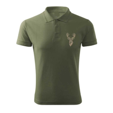 TOP Vadász póló (szarvas hímzéssel) galléros TOP, khaki, L