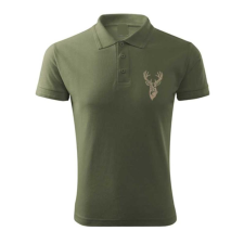TOP Vadász póló (szarvas hímzéssel) galléros TOP, khaki, S munkaruha