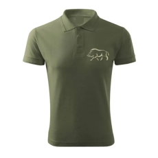 TOP Vadász póló (vaddisznó hímzéssel) galléros TOP, khaki, L