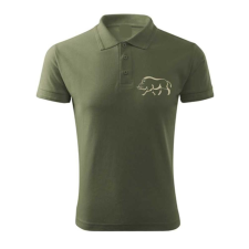 TOP Vadász póló (vaddisznó hímzéssel) galléros TOP, khaki, L munkaruha