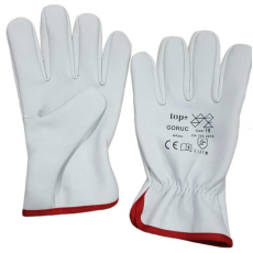 TOP Védőkesztyű kecskebőr gumírozott mandzsetta TOP GORUC, fehér/prios, 9