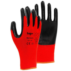 TOP Védőkesztyű mechanic nitril red poliészter mártással TOP, piros/fekete, 10
