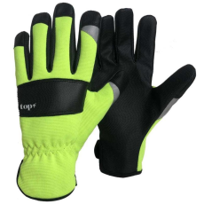 TOP Védőkesztyű műbőr rugalmas fluo szövettel, extra erősítés, gumírozott mandzsetta, fluo sárga/fekete, 11