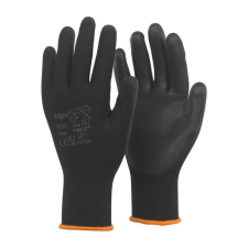 TOP Védőkesztyű PU mártott nylon gumirozott mandzsetta TOP DEVIL+, fekete, S védőkesztyű