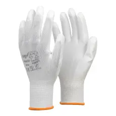 TOP Védőkesztyű PU mártott nylon gumirozott mandzsetta TOP PRINCE+, fehér, M