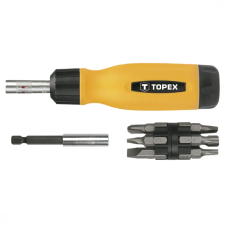 Topex 39D518 Csavarhúzó Racsnis + 13 Bit, Crv, 1/4" dugókulcs