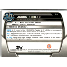 Topps 2022-23 Bowman Chrome University #98 Jaxon Kohler gyűjthető kártya