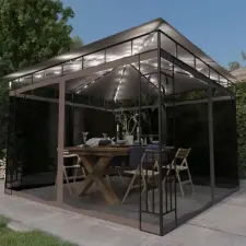  tópszínű pavilon szúnyoghálóval/LED fényfüzérrel 3 x 3 x 2,73 m kerti bútor