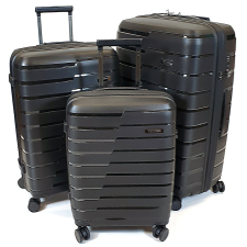 TOUAREG TP négykerekű fekete bőröndszett-3db TP- S,M,L szett-fekete kézitáska és bőrönd