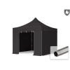  TP 3x3m összecsukható 800N acél pavilon, 4 db oldalfallal, ablak nélkül, tűzálló - fekete