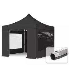  TP 3x3m összecsukható 800N alumínium pavilon, 4 db oldalfallal - fekete kerti bútor