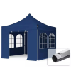  TP 3x3m összecsukható 800N alumínium pavilon, 4 db oldalfallal, hagyományos ablak - kék