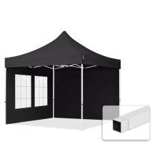  TP 3x3m összecsukható acél pavilon, 2 db oldalfallal - fekete kerti bútor