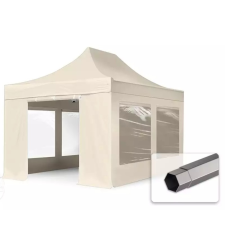  TP 3x4,5m összecsukható 750N acél vázas pavilon, 4 db oldalfallal - krém kerti bútor