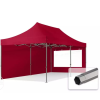  TP 3x6m összecsukható 750N acél vázas pavilon, 2 db oldalfallal - bordó