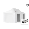  TP 3x6m összecsukható 800N acél pavilon, 4 db oldalfallal, ablak nélkül, tűzálló - fehér