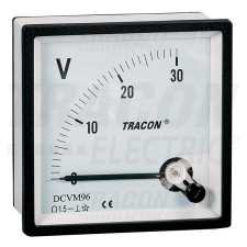 TRACON Analóg egyenáramú voltmérő 72×72mm, 30V DC villanyszerelés