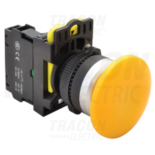 TRACON Gombafejű nyomógomb, sárga1×NO, 5A/230V AC-15, 40mm, IP65 villanyszerelés