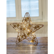 TRACON Karácsonyi LED csillag, arany, fém, elemes, 6+18h, 14LED, 3000K, 2xAA karácsonyi dekoráció