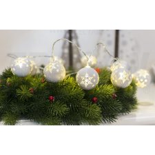 TRACON Karácsonyi LED fényfüzér dekoráció, fehér hópelyhes gömb, elemes, 6+18h, 10LED, 3000K, 2xAA karácsonyfa izzósor