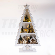 TRACON Karácsonyi LED fenyő tájképpel, fehér, fa, elemes, 6+18h,13LED, 3000K, 2xAA karácsonyi dekoráció