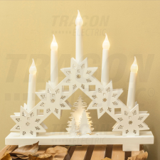 TRACON Karácsonyi LED gyertya,csillag,fehér,fa,elemes, 5LED 3000K 2xAA karácsonyi dekoráció