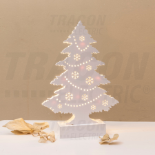 TRACON Karácsonyi LED hópelyhes fenyő, fehér, fa, elemes karácsonyi dekoráció