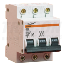 TRACON Kismegszakító, 3 pólus, C karakterisztika63A, 4,5kA villanyszerelés