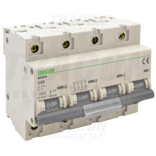 TRACON Kismegszakító, nagyáramú, 4 pólus, C karakterisztika 80A, 4P,10kA villanyszerelés