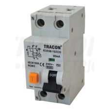 TRACON Kombinált védőkapcsoló, 2P, 2 modul, C karakterisztika16A, 30 mA, 6kA, AC villanyszerelés
