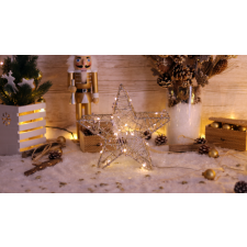 TRACON LED karácsonyi csillag, arany,fém, elemesTimer 6+18h, 20LED, 3000K, 2xAA karácsonyi dekoráció