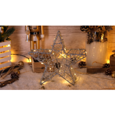 TRACON LED karácsonyi csillag, ezüst,fém, elemesTimer 6+18h, 20LED, 3000K, 2xAA karácsonyi dekoráció
