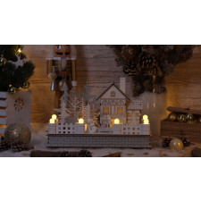 TRACON LED karácsonyi házikó, fa, fehér, elemesTimer 6+18h,12LED, 3000K, 2xAA karácsonyi dekoráció