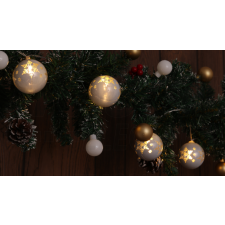 TRACON LED karácsonyi lánc, gömb, hópehely, fehér, elemesTimer 6+18h,10LED, 3000K, 2xAA karácsonyfa izzósor