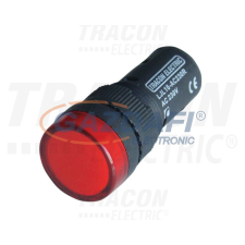 TRACON LJL16-RA LED-es jelzőlámpa, piros 12V AC/DC, d=16mm villanyszerelés