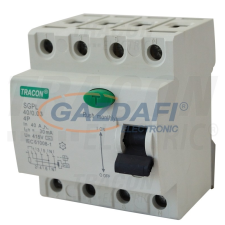 TRACON RB4-25030 Áram-védőkapcsoló, 4 pólusú 25A, 30mA, 4,5 kA, 4P villanyszerelés